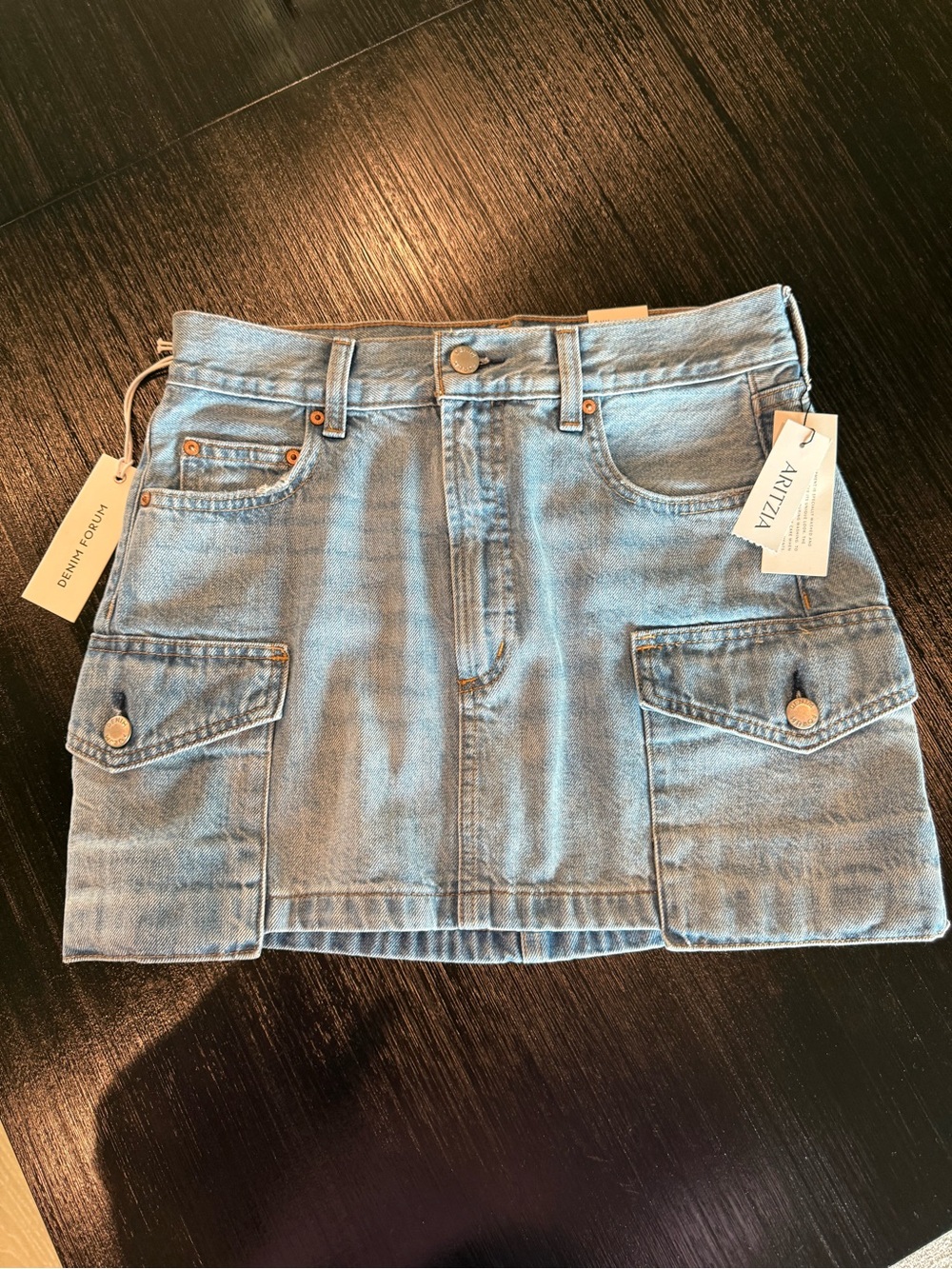 Denim Forum Light Blue Cargo Denim Mini Skirt